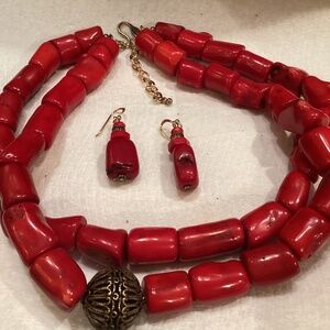 Barse Barell Red Coral Necklace and Earring Set NWOT